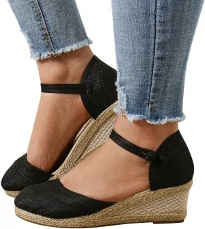 Gibobby Platform Sandals Espadrille,Women's Straps Platform Wedges Sandals Casual Summer Closed Toe Espadrilles Sandals