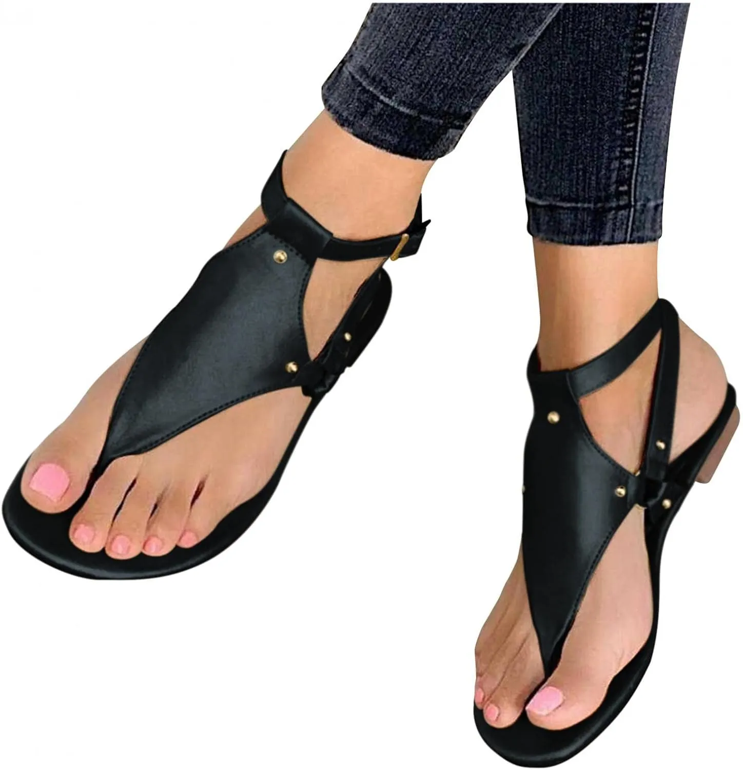 Gibobby Sandals for Women Casual Summer Buckle Ankle Strap Fashion Flat Sandals Thong Open Toe Flip Flop Women Sandals