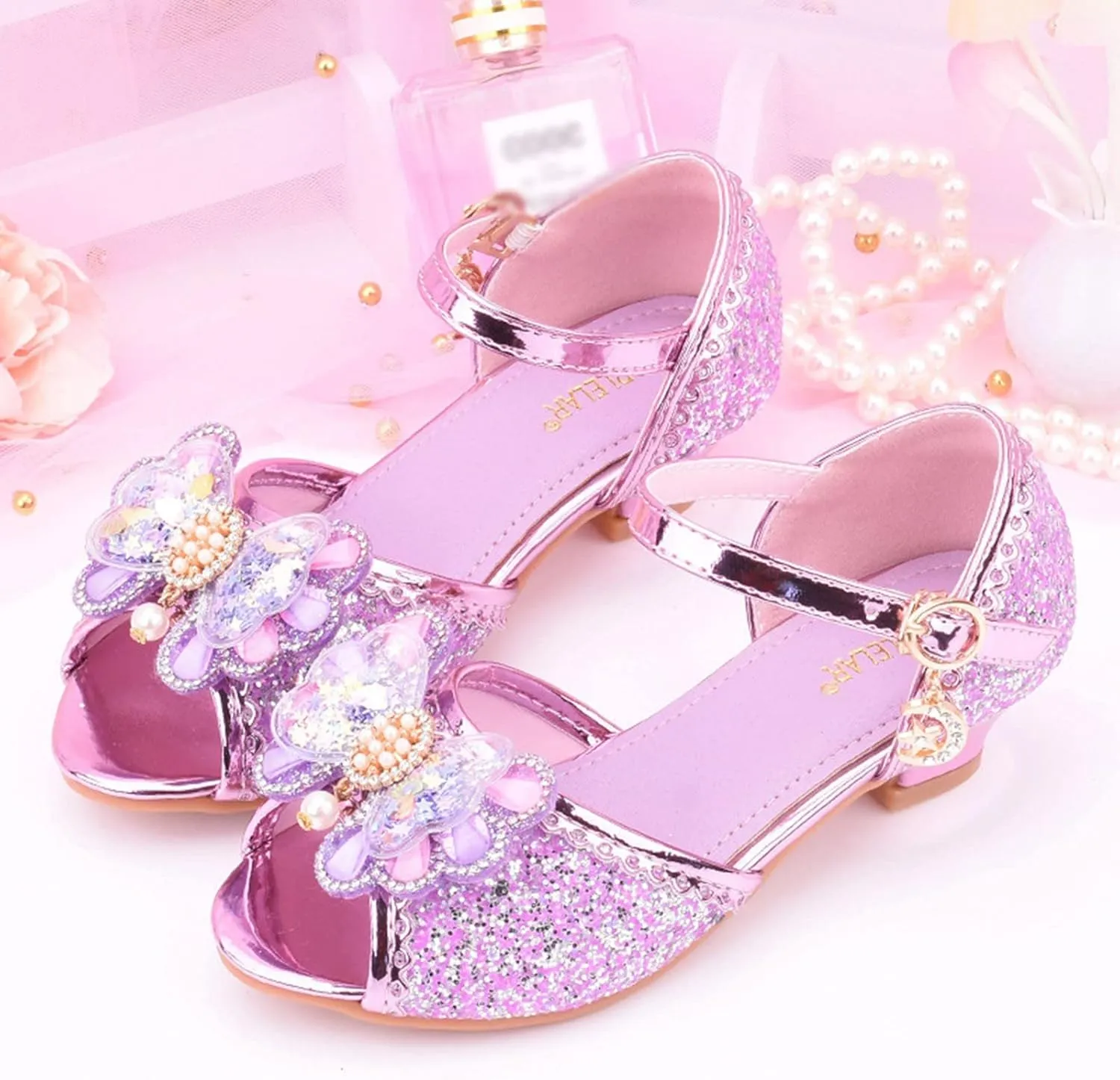 Girls Comfortable Shoes Children Shoes With Diamond Shiny Sandals Princess Shoes Bow High Heels Show Princess