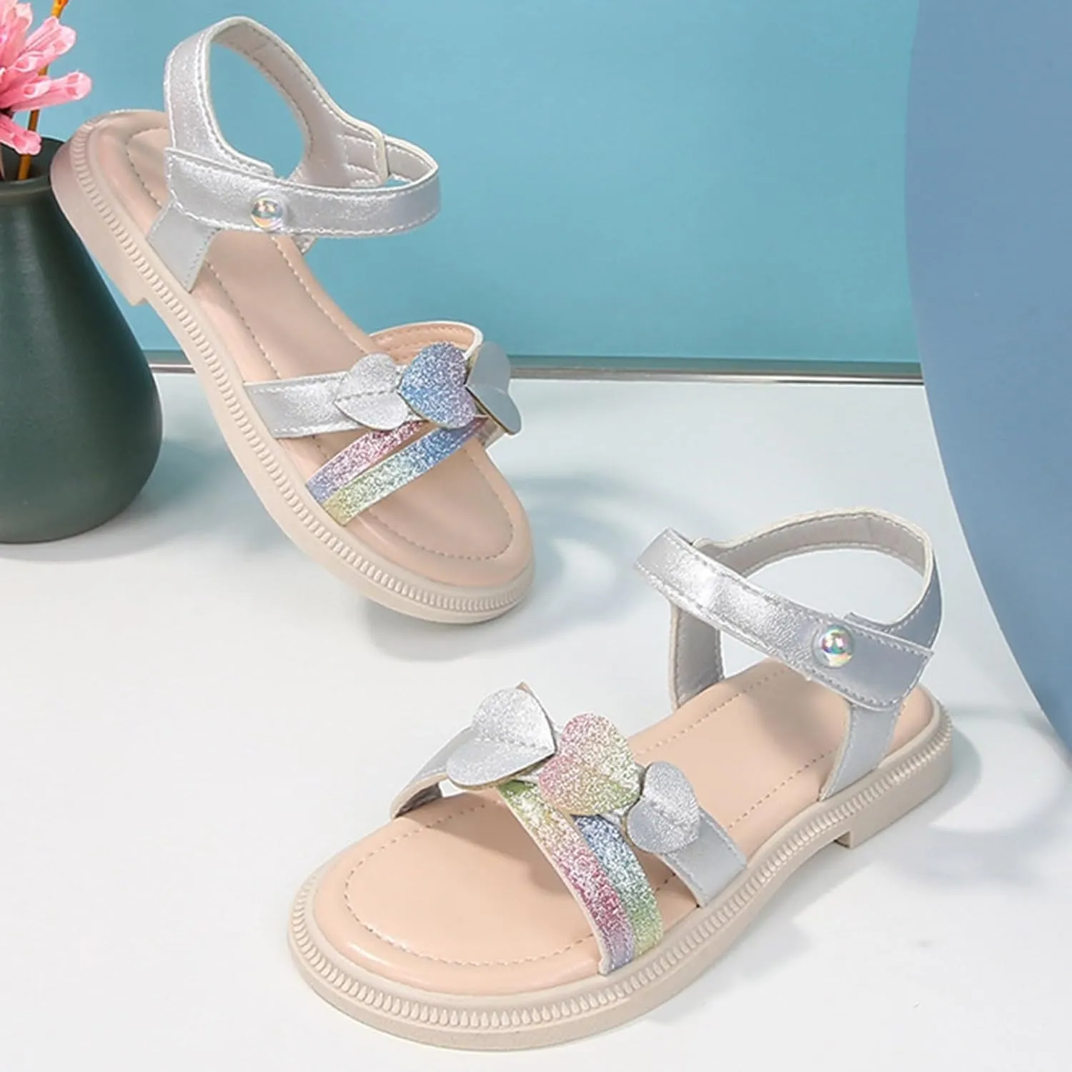 Girls Cute Heart Sandals Open Toe Summer Dress Sandals Shoes Girls Size 2 for Size 1