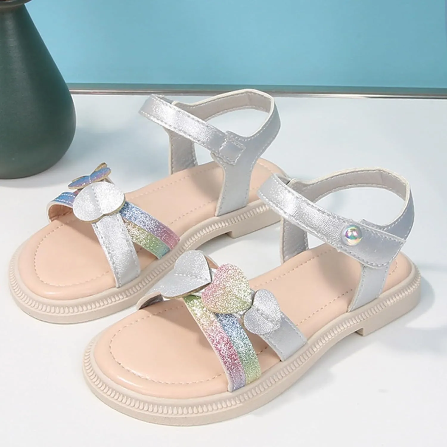 Girls Cute Heart Sandals Open Toe Summer Dress Sandals Shoes Girls Size 2 for Size 1