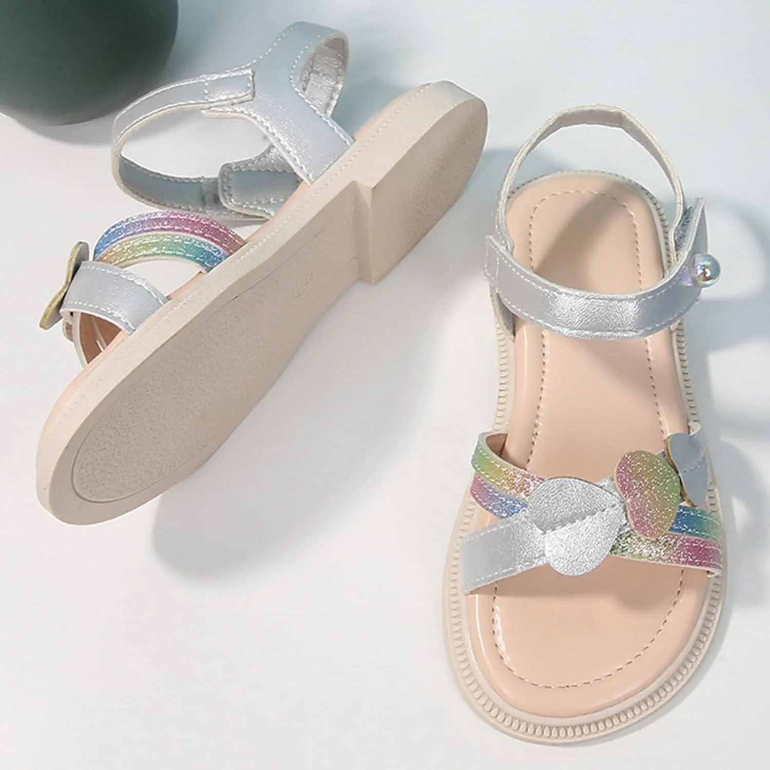 Girls Cute Heart Sandals Open Toe Summer Dress Sandals Shoes Girls Size 2 for Size 1