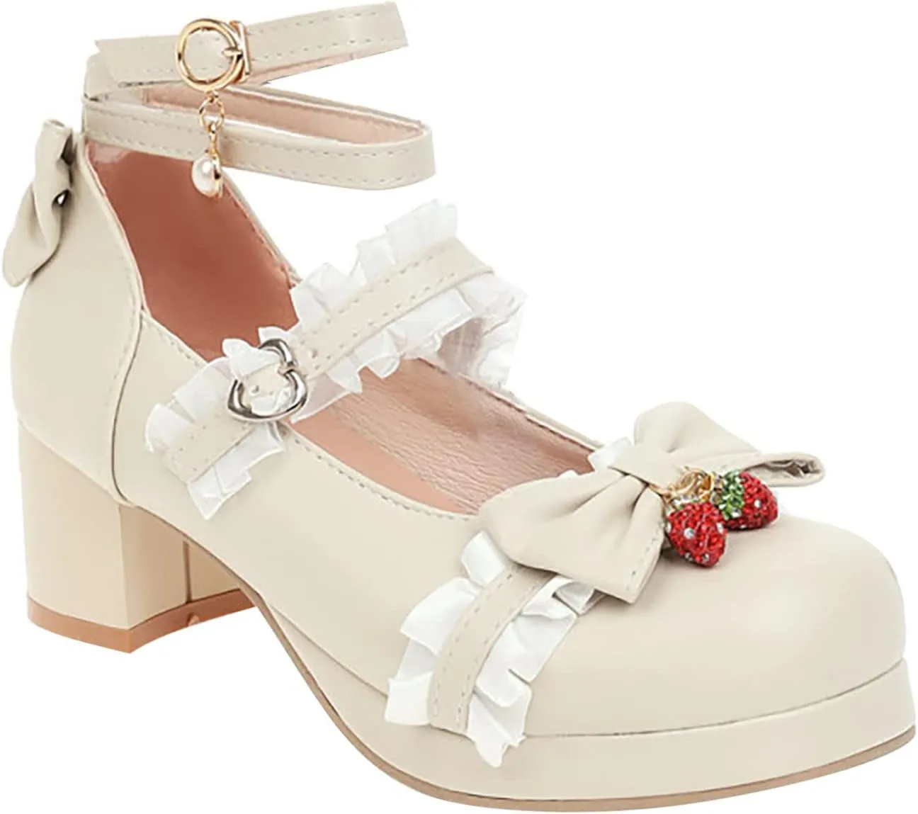 Girls High Heels Lolita Shoes Leather Closed Toe Kids Buckle Sandals Tulle Ruffle Ankle Straps Wedding Prom