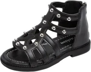 Girls Kids Short Gl𝐚diator Sandals Shoes Ankle Rubber Leather Non Slip Shoes Baby Toddler Side Zipper Summer Casual