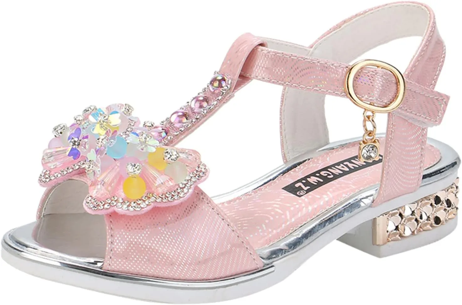 Girls Sandals Bow Pearl Sequins Pumps Wedding School Party Dress Shoes Open Toe T-Strap Low Heel Sandal For Kids