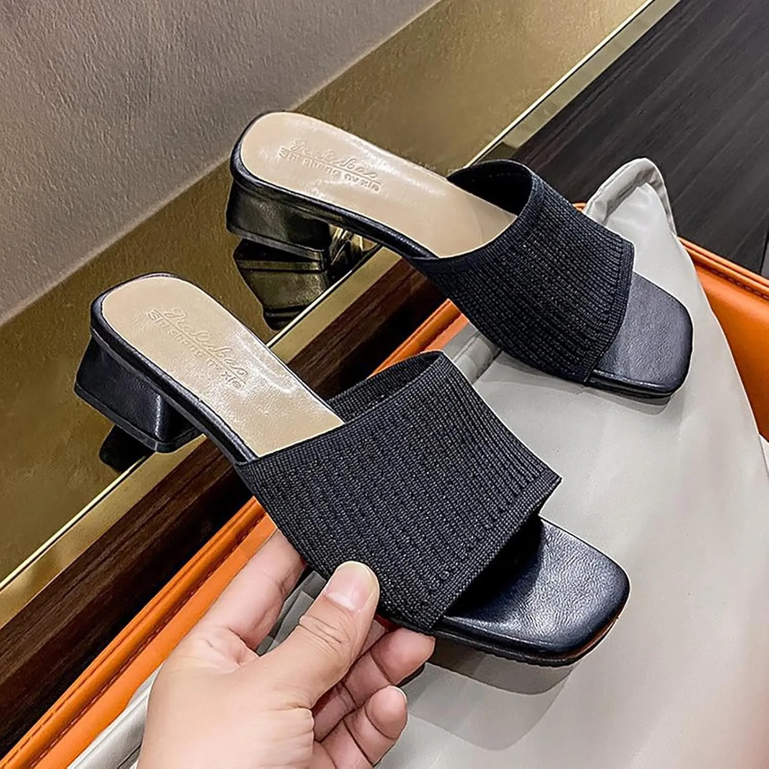 Heeled Sandals for Women Wide Width Open Toe Block Slip On Casual Chunky Low Heel Heeled Sandals Plantar Fasciitis Comfortable Walking Sandal