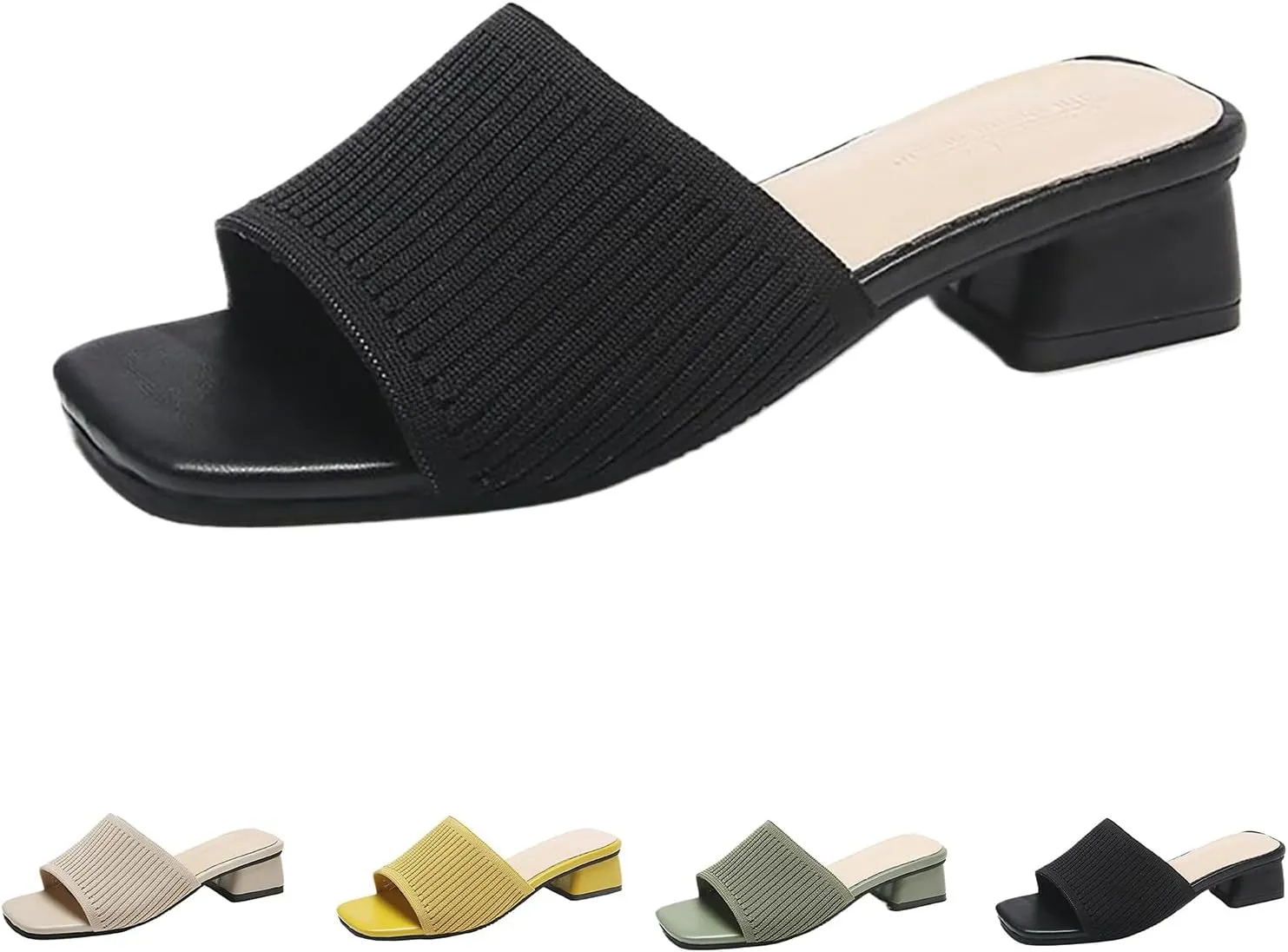 Heeled Sandals for Women Wide Width Open Toe Block Slip On Casual Chunky Low Heel Heeled Sandals Plantar Fasciitis Comfortable Walking Sandal