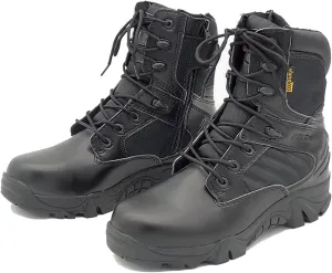 High Rise Hiking Boots, High- top Combat Tactical Boots,Man' s Outdoor Breathable Desert Shoes, Side Zipper Army Patrol Safety Footwear, for Trekking,Hunting, Working,Walking,Climbing