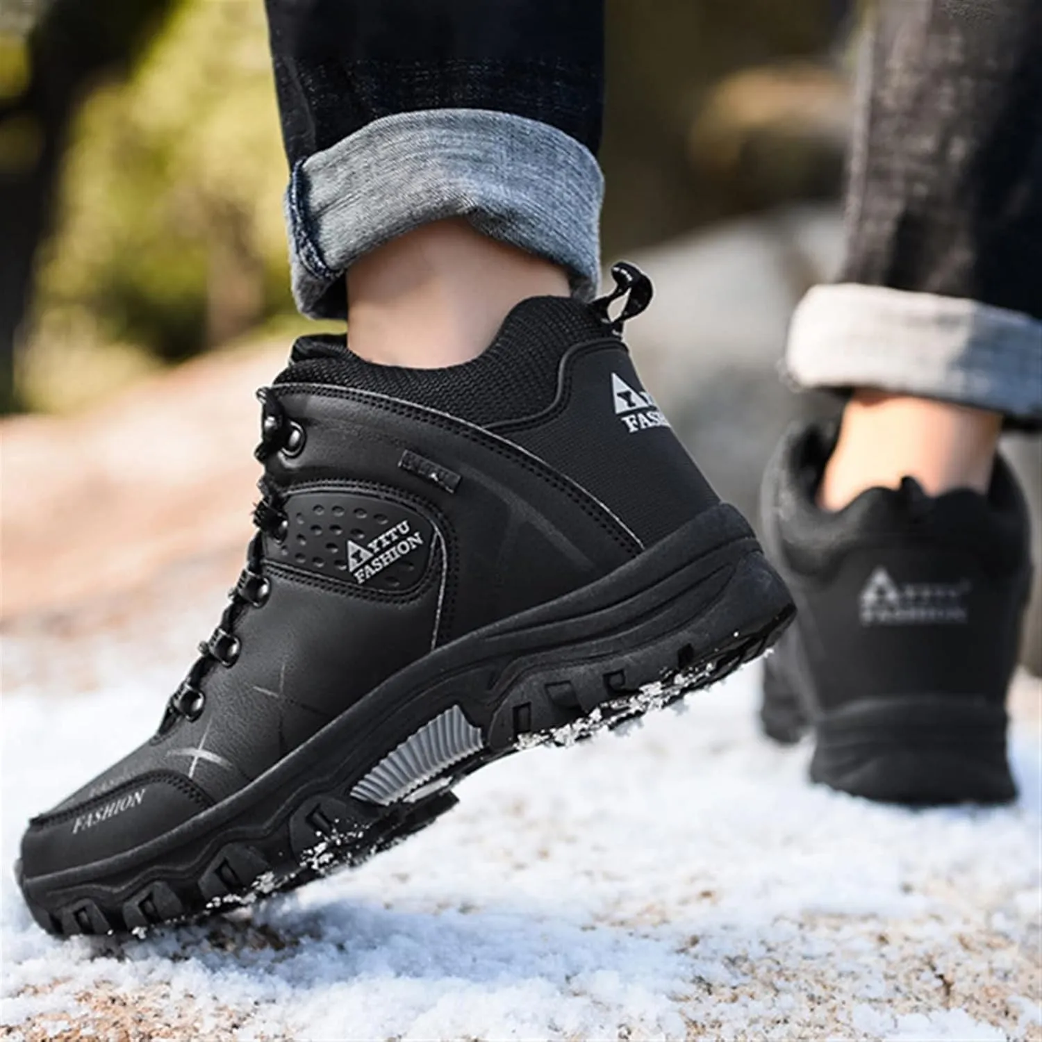 High Rise Hiking Boots, Mens Hiking Shoes, Winter Warm Outdoor Sport Trekking Safety Footwear, Breathable Lace- up Non- Slip High Rise Trainers Boots, for Walking,Travelling,Backpacking,Camping,Bikin