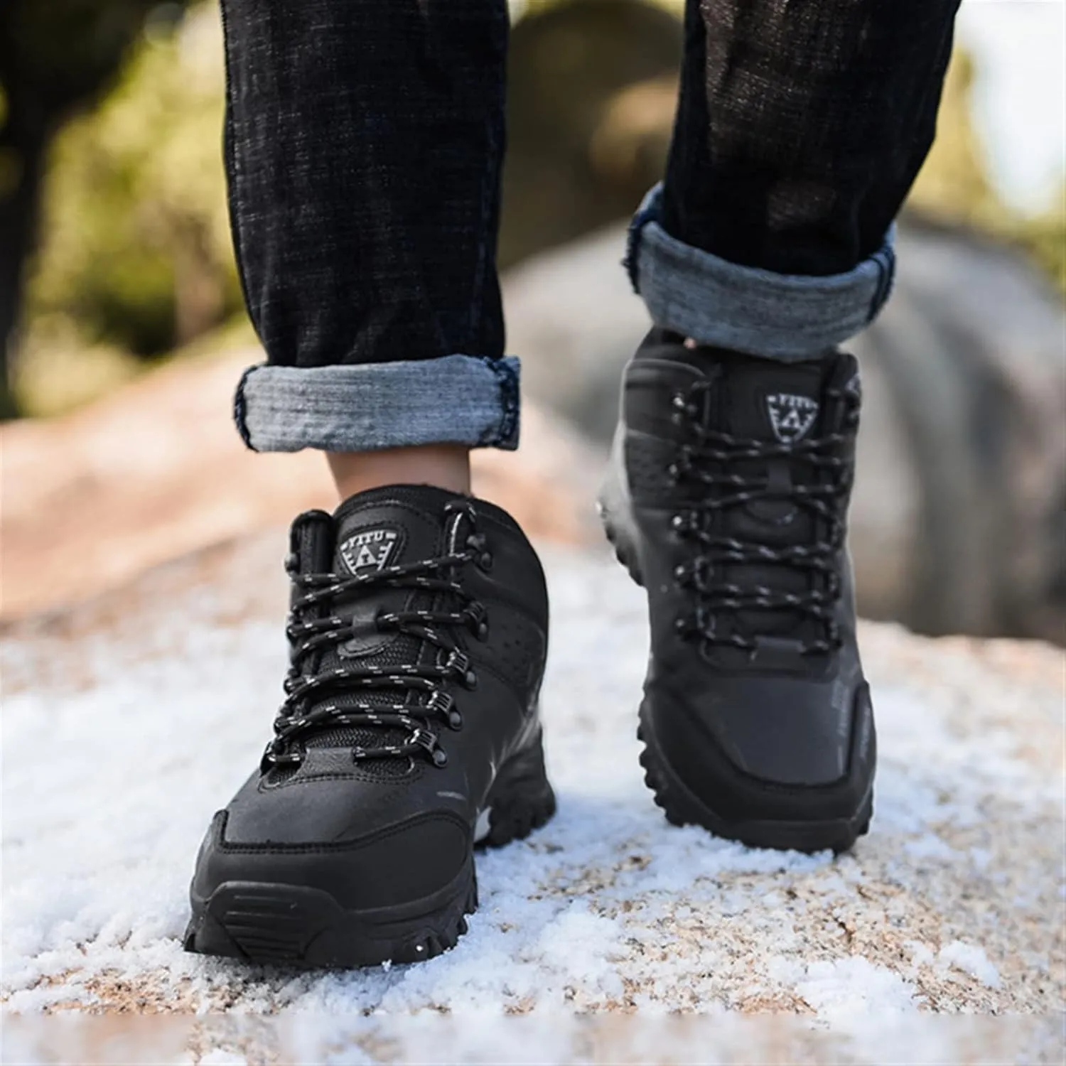 High Rise Hiking Boots, Mens Hiking Shoes, Winter Warm Outdoor Sport Trekking Safety Footwear, Breathable Lace- up Non- Slip High Rise Trainers Boots, for Walking,Travelling,Backpacking,Camping,Bikin