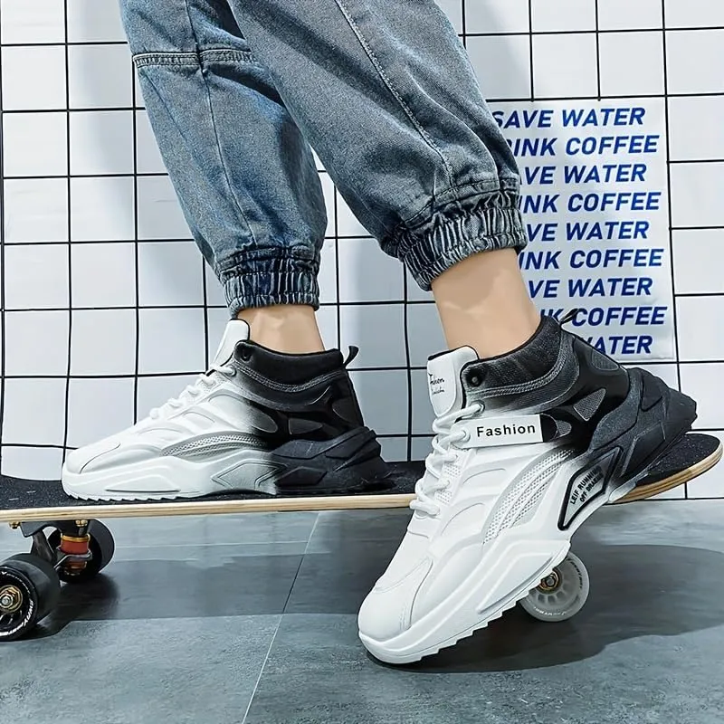 High-Top Gradient Lace-Up Skate Sneakers - Breathable, Good Grip, Comfortable Design - Men's Casual Outdoor Activities