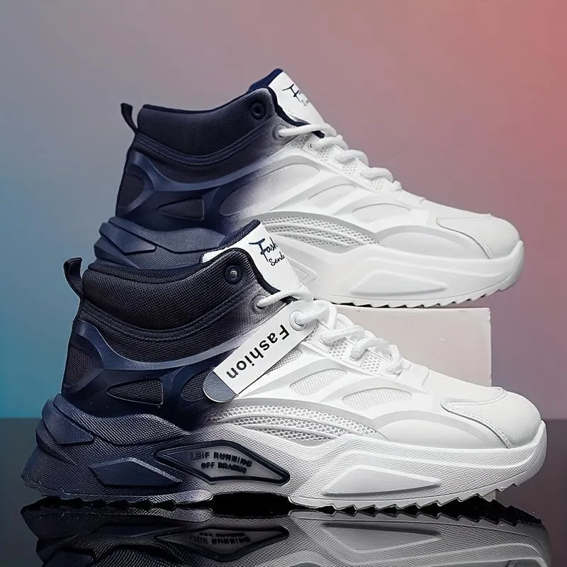 High-Top Gradient Lace-Up Skate Sneakers - Breathable, Good Grip, Comfortable Design - Men's Casual Outdoor Activities