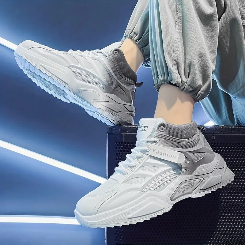High-Top Gradient Lace-Up Skate Sneakers - Breathable, Good Grip, Comfortable Design - Men's Casual Outdoor Activities