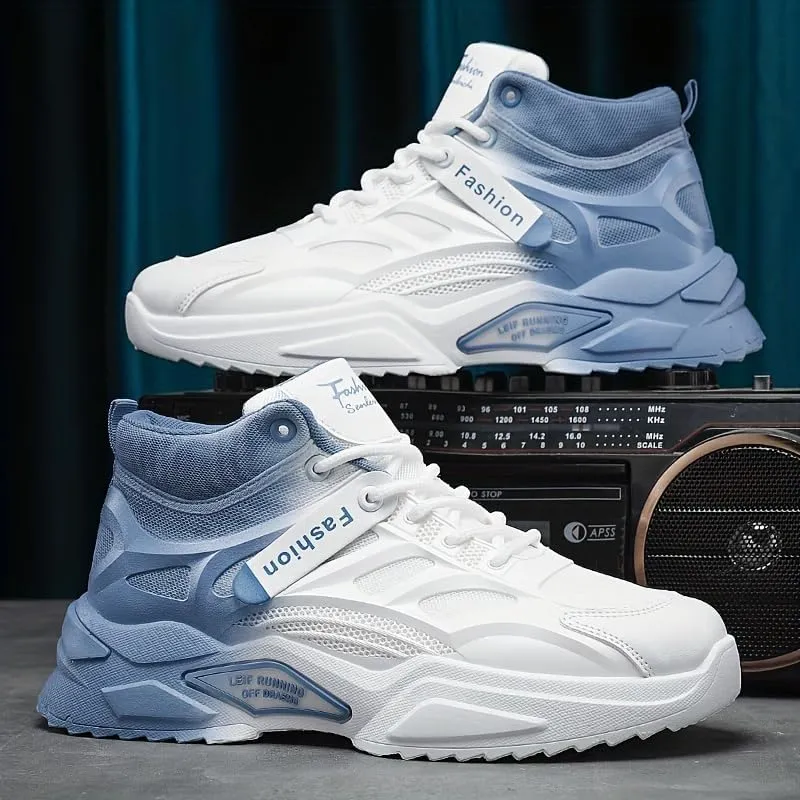 High-Top Gradient Lace-Up Skate Sneakers - Breathable, Good Grip, Comfortable Design - Men's Casual Outdoor Activities