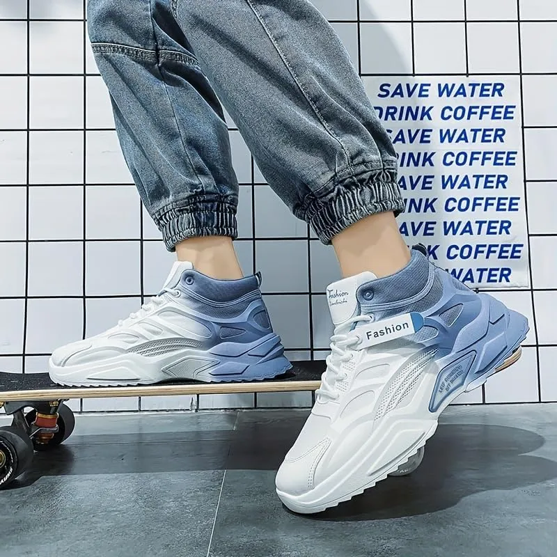 High-Top Gradient Lace-Up Skate Sneakers - Breathable, Good Grip, Comfortable Design - Men's Casual Outdoor Activities