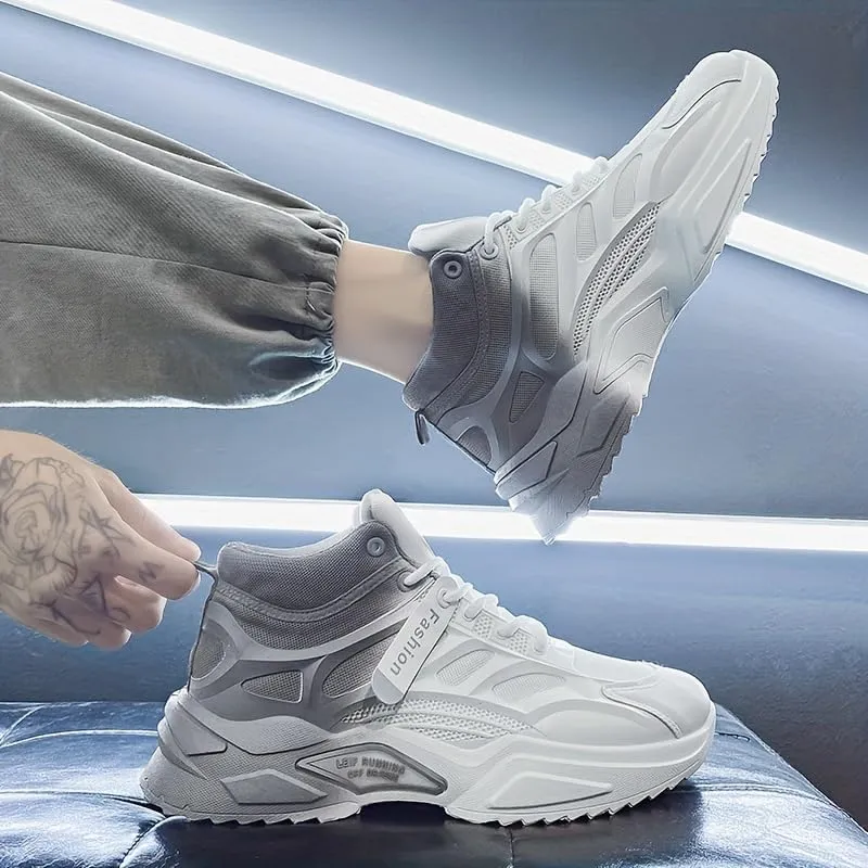 High-Top Gradient Lace-Up Skate Sneakers - Breathable, Good Grip, Comfortable Design - Men's Casual Outdoor Activities