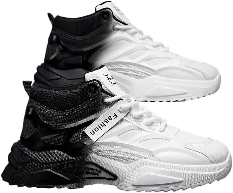 High-Top Gradient Lace-Up Skate Sneakers - Breathable, Good Grip, Comfortable Design - Men's Casual Outdoor Activities