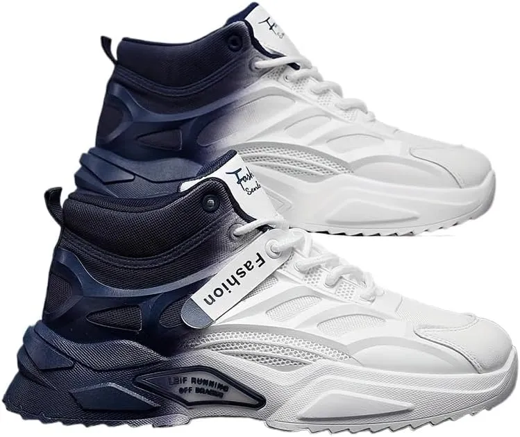 High-Top Gradient Lace-Up Skate Sneakers - Breathable, Good Grip, Comfortable Design - Men's Casual Outdoor Activities