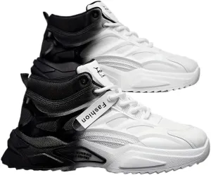 High-Top Gradient Lace-Up Skate Sneakers - Breathable, Good Grip, Comfortable Design - Men's Casual Outdoor Activities