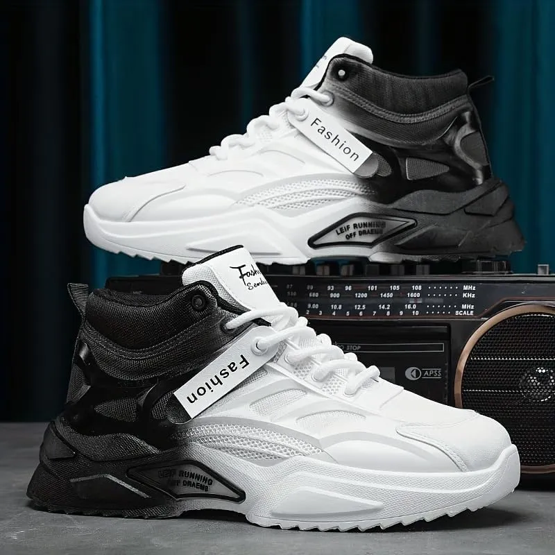 High-Top Gradient Lace-Up Skate Sneakers - Breathable, Good Grip, Comfortable Design - Men's Casual Outdoor Activities