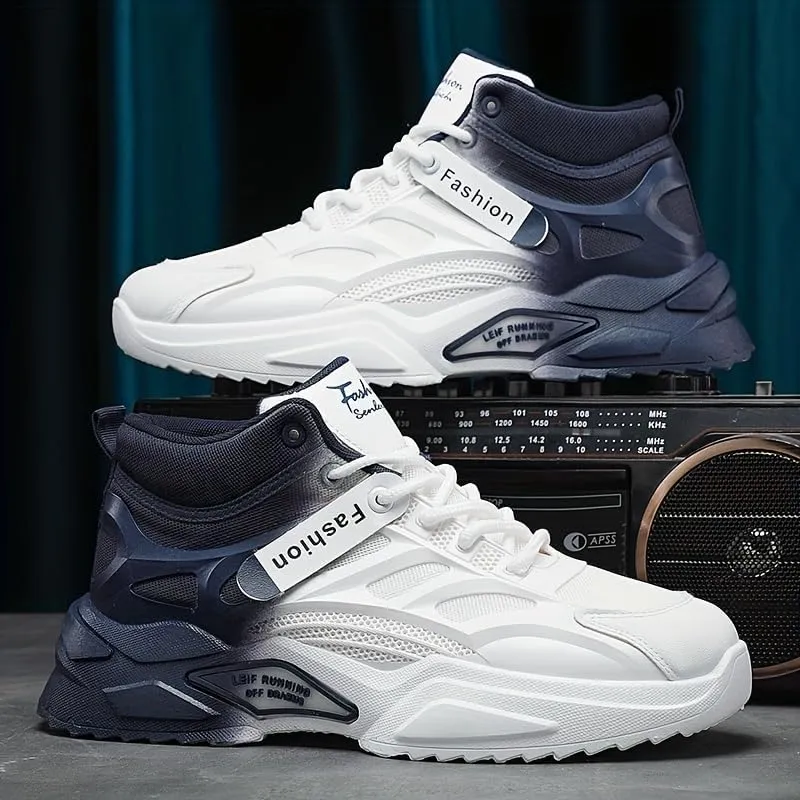 High-Top Gradient Lace-Up Skate Sneakers - Breathable, Good Grip, Comfortable Design - Men's Casual Outdoor Activities