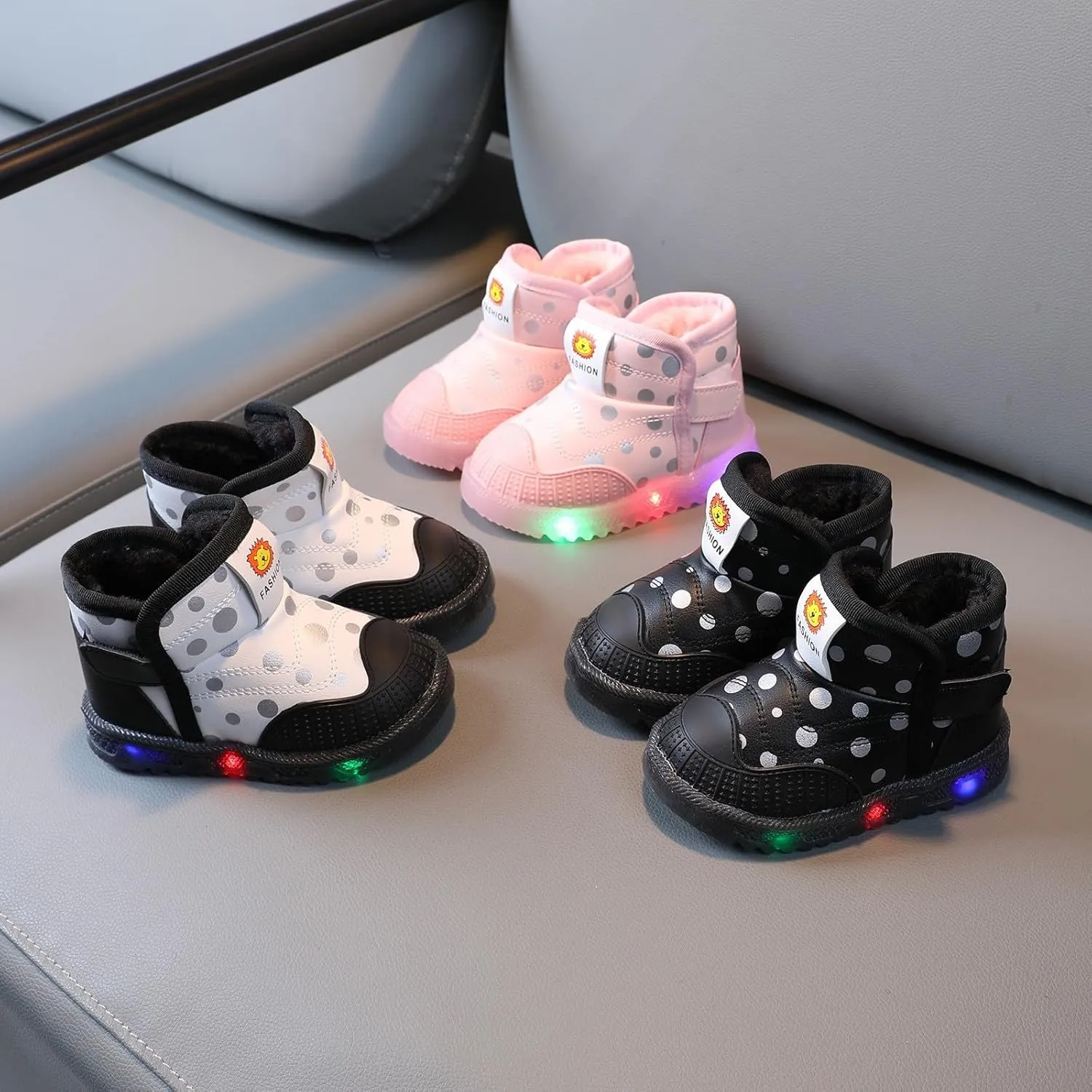High Top Light Up Toddler Sneakers Boys Girls Cotton Plush Warm Trainer Fashion Cute Anti Slip Casual Sport Shoes