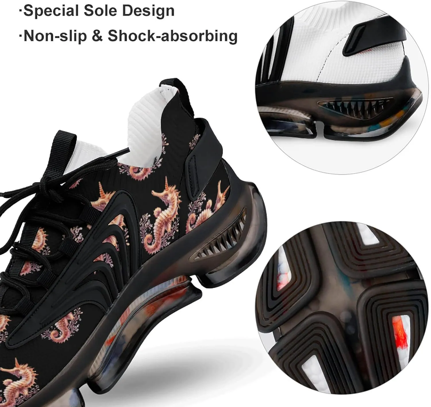 Hippocampus Seahorse Coral Men's Running Shoes Lightweight Walking Shoe Breathable Sneaker