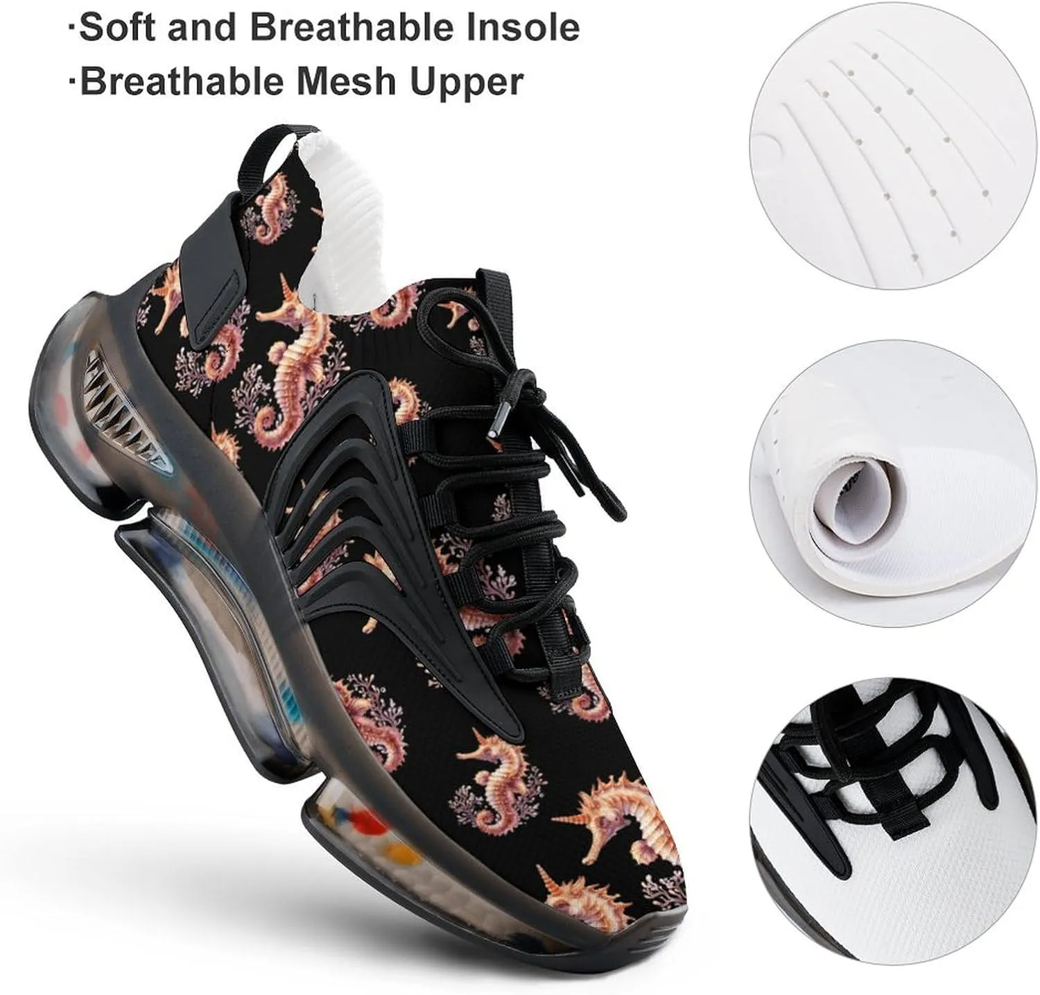 Hippocampus Seahorse Coral Men's Running Shoes Lightweight Walking Shoe Breathable Sneaker