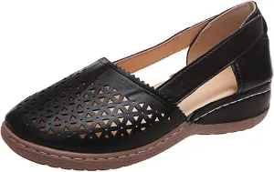 Hollow Out Sandals for Women Fashion Black Beach Shoes Solid Color Magnolia Aster Loafer Flat Workout Dressy