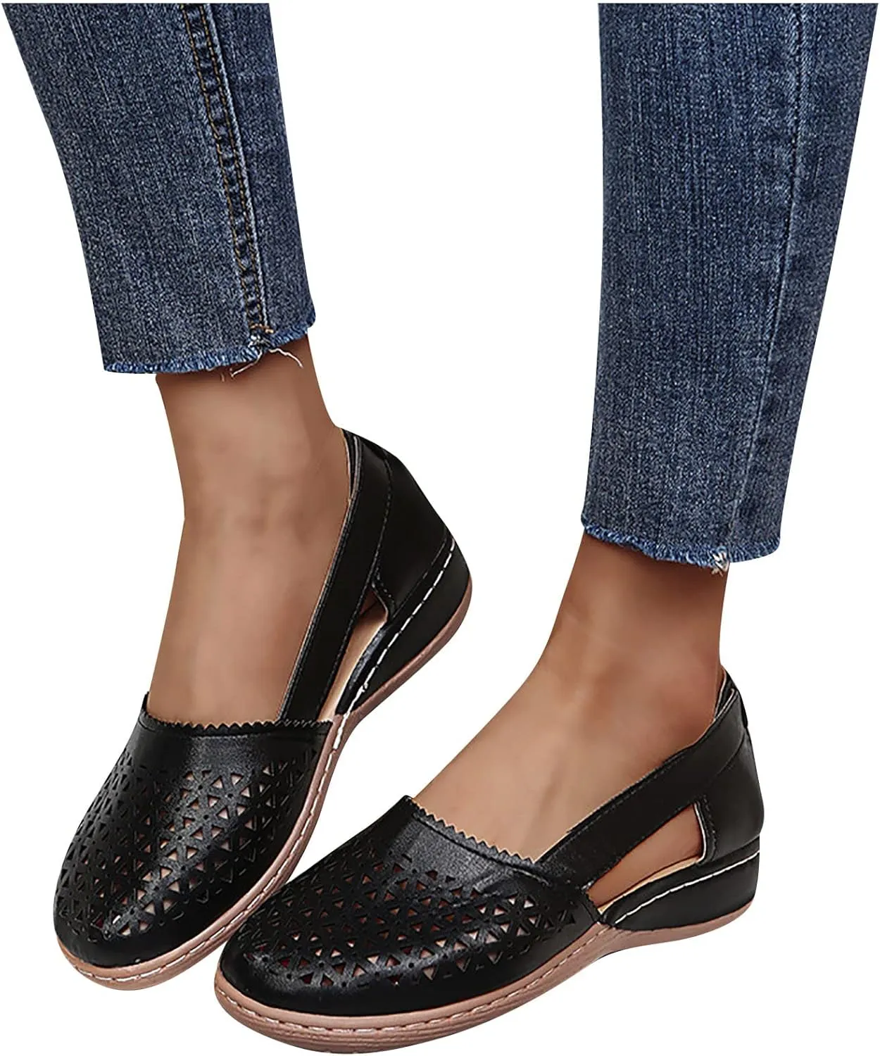Hollow Out Sandals for Women Fashion Black Beach Shoes Solid Color Magnolia Aster Loafer Flat Workout Dressy