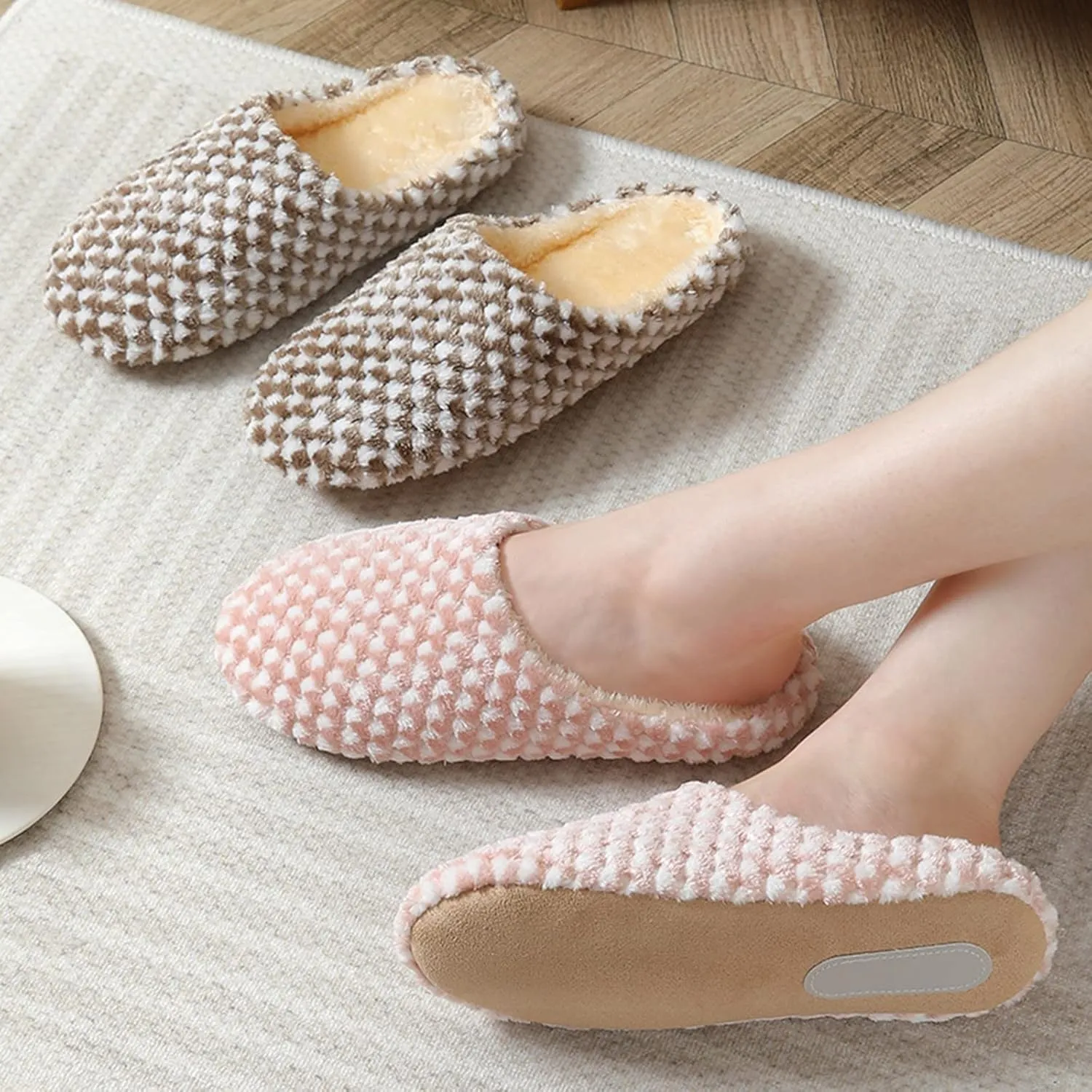 House Slippers for Men Comfort Fluffy Fuzzy Slip-on House Slippers Open Toe Cross Band Indoor Outdoor Non-Slip