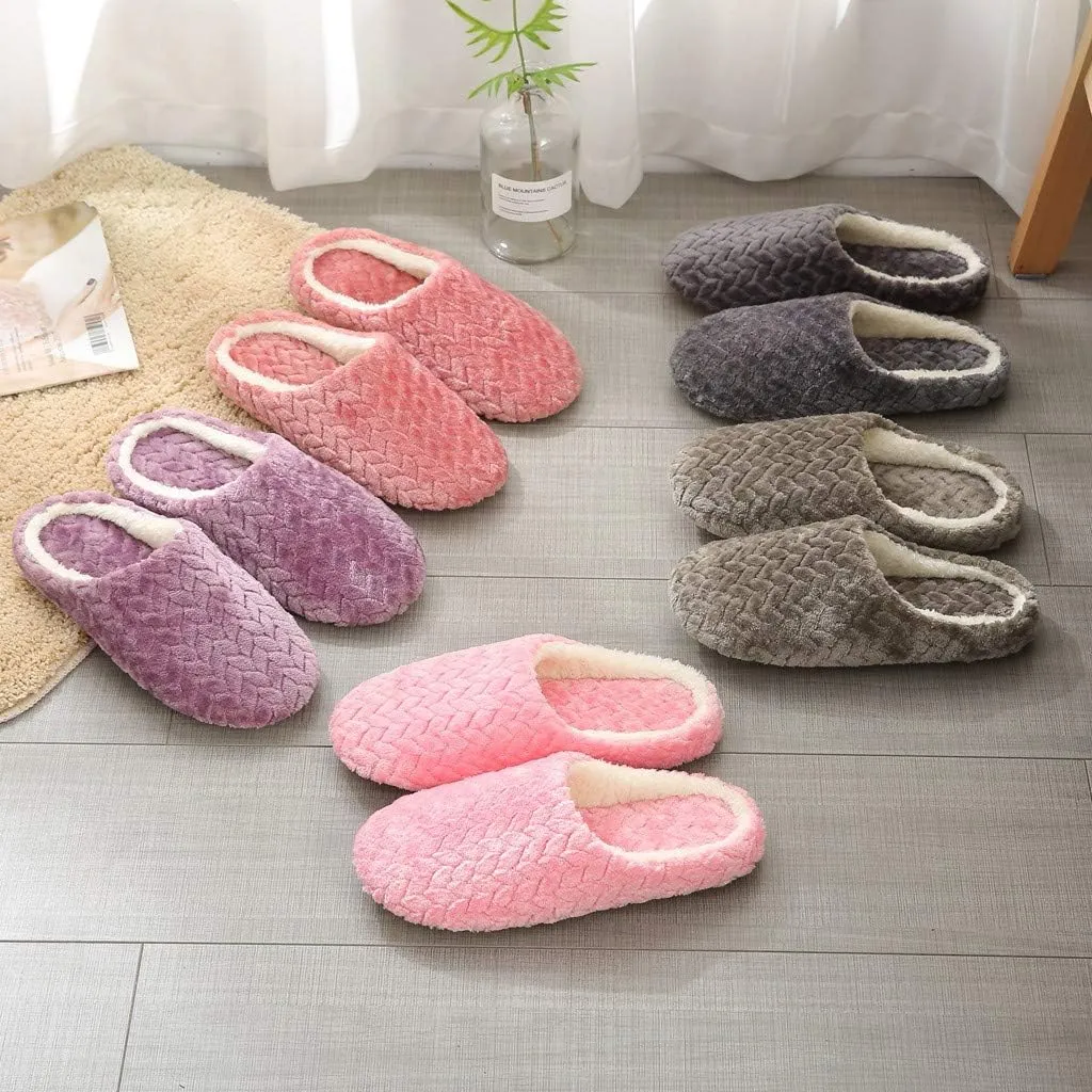 House Slippers for Women Fuzzy Unisex Memory Foam Soft Plush Fleece Lined Winter Indoor Shoes Anti-Skid Rubber Sole