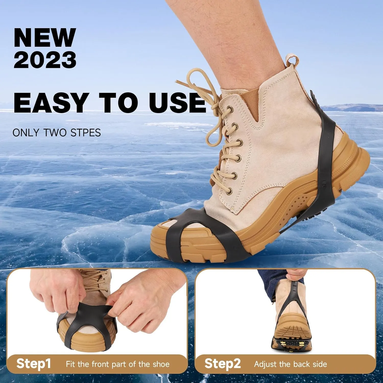 Ice Cleats for Boots Shoes, Ice Shoe Grips Anti Slip for Men Women, Rubber Snow Cleats, Spikes Crampons for Hiking Boots and Shoes   10 Extra Replacement Studs (S, M, L, XL)