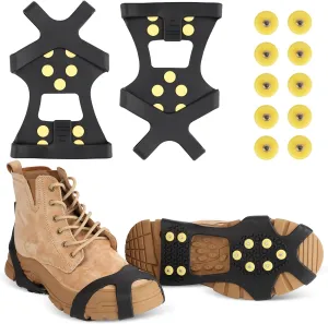 Ice Cleats for Boots Shoes, Ice Shoe Grips Anti Slip for Men Women, Rubber Snow Cleats, Spikes Crampons for Hiking Boots and Shoes   10 Extra Replacement Studs (S, M, L, XL)