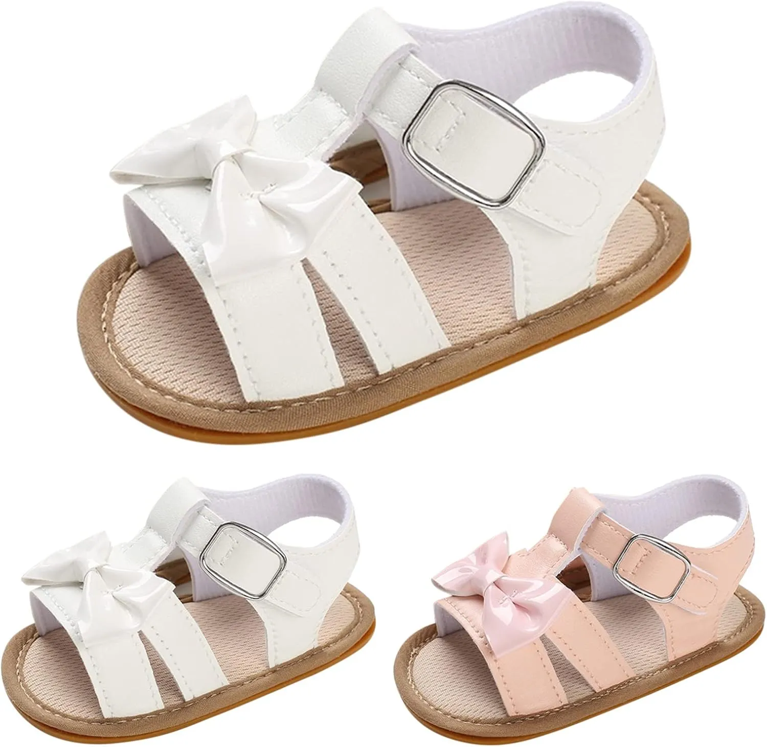 Infant Toddler Summer Sandals Boys Girls Sandals Flat Light Open Toe Comfortable Cute Bow Princess Flat Shoes (Pink, 12-18 Months)