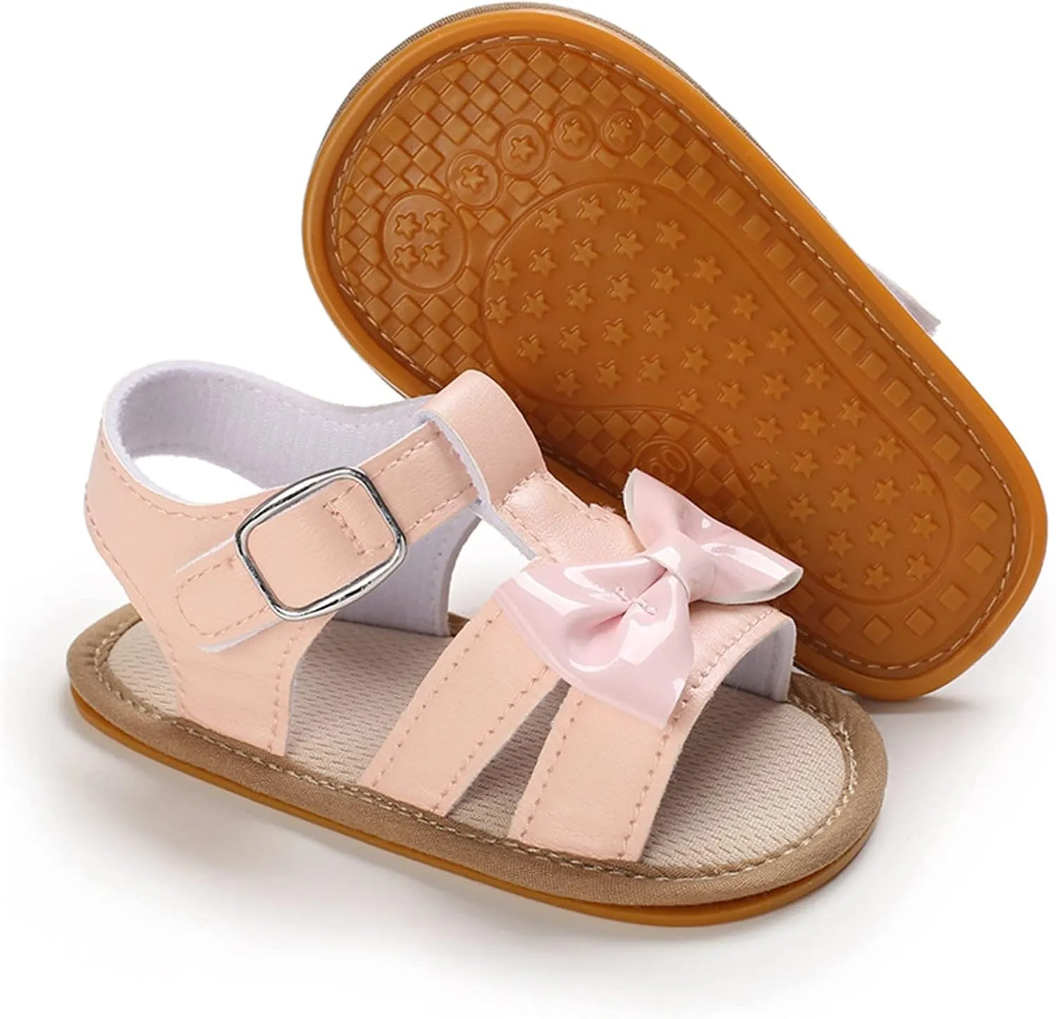 Infant Toddler Summer Sandals Boys Girls Sandals Flat Light Open Toe Comfortable Cute Bow Princess Flat Shoes (Pink, 12-18 Months)