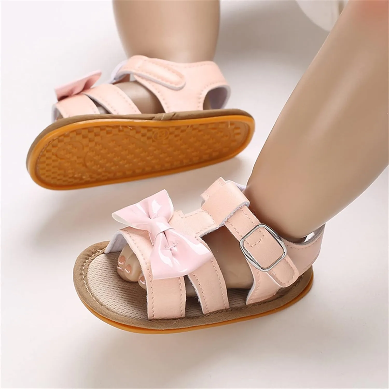 Infant Toddler Summer Sandals Boys Girls Sandals Flat Light Open Toe Comfortable Cute Bow Princess Flat Shoes (Pink, 12-18 Months)