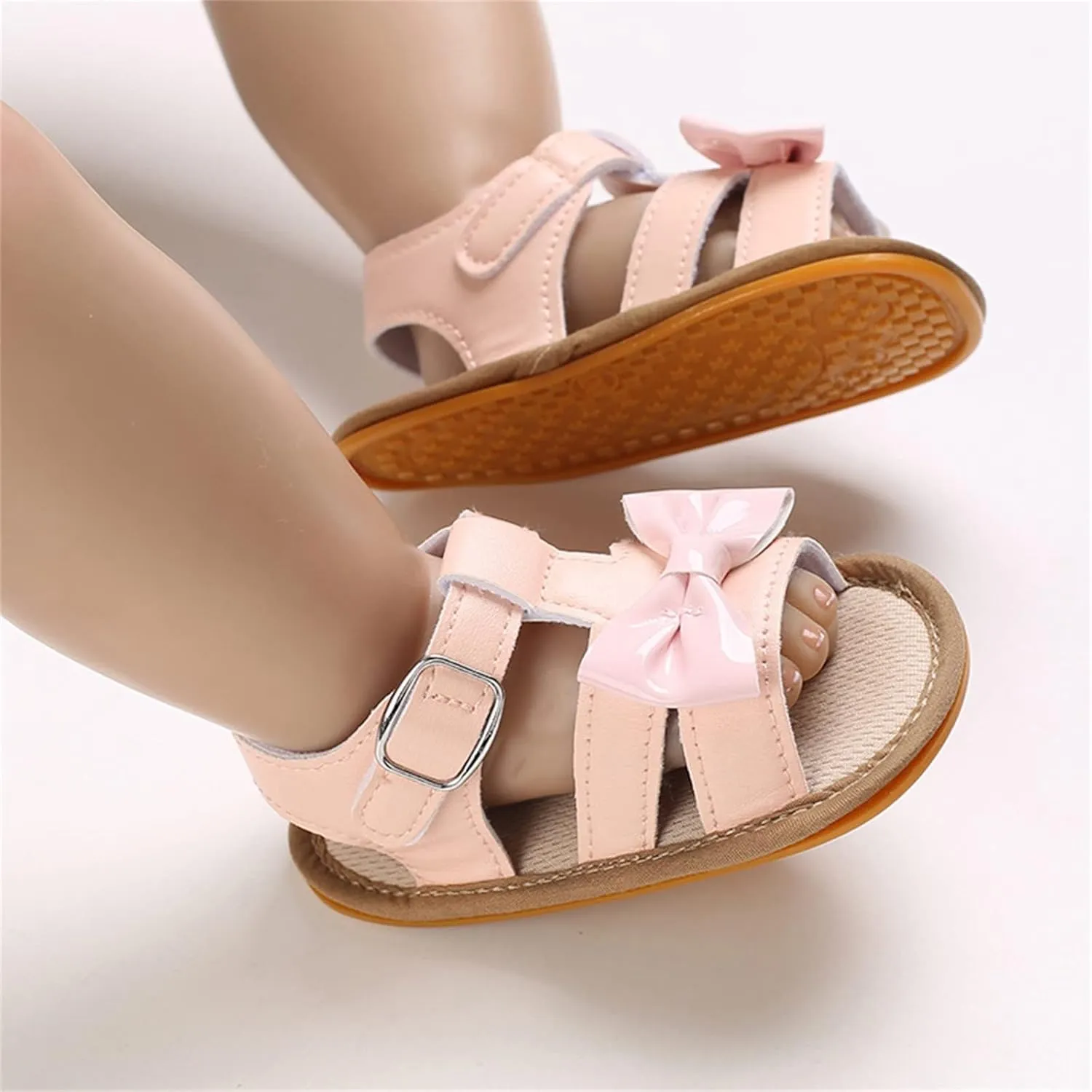 Infant Toddler Summer Sandals Boys Girls Sandals Flat Light Open Toe Comfortable Cute Bow Princess Flat Shoes (Pink, 12-18 Months)