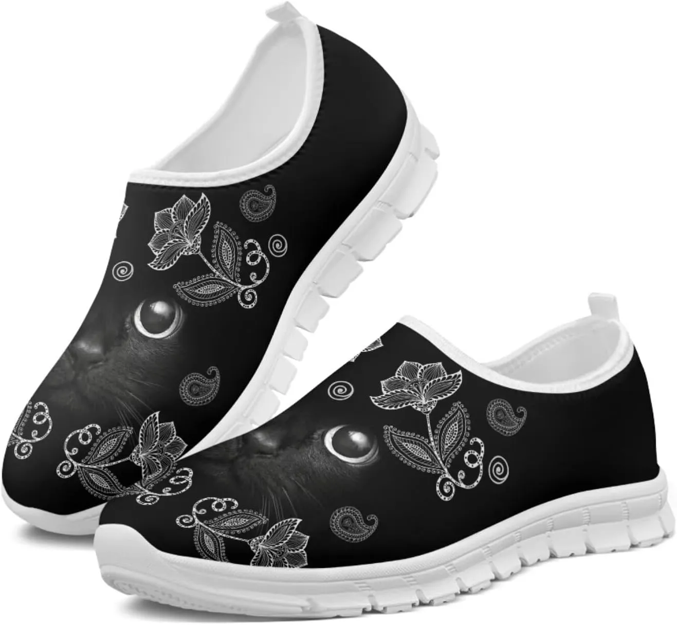 JoyLamoria Womens Floral Skull Print Low Top Lightweight Walking Shoes Girls Go Easy Travel Shoes Art Comfy Sneakers