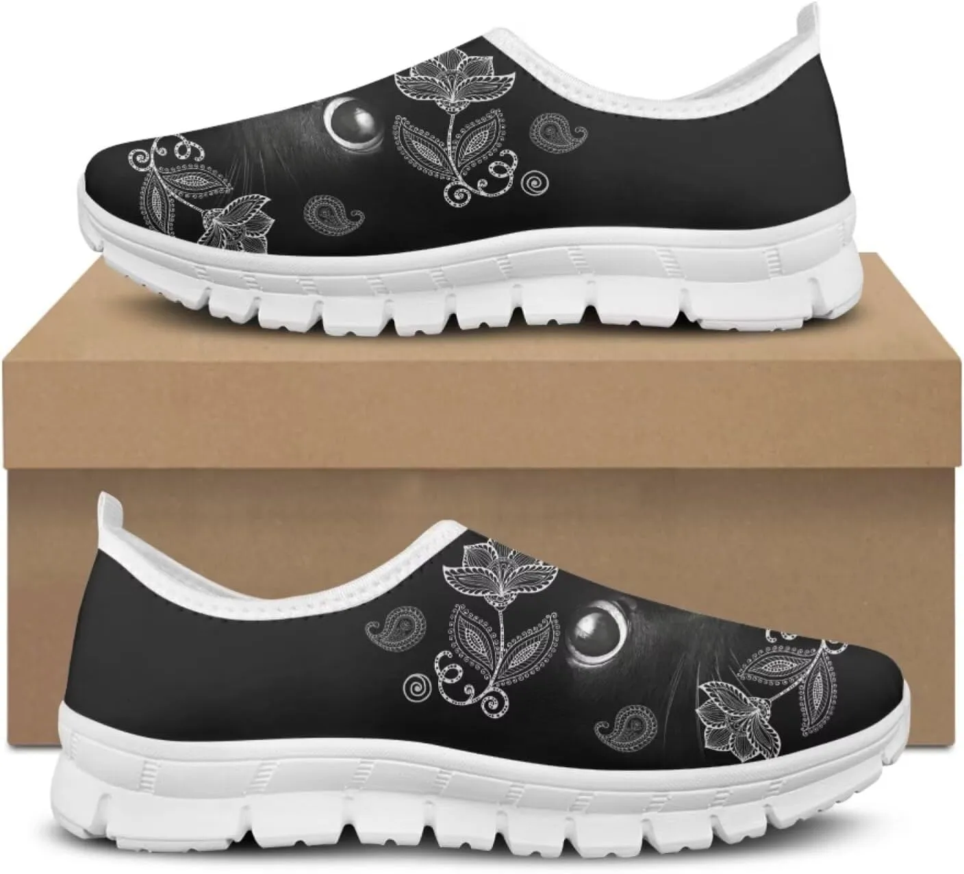 JoyLamoria Womens Floral Skull Print Low Top Lightweight Walking Shoes Girls Go Easy Travel Shoes Art Comfy Sneakers