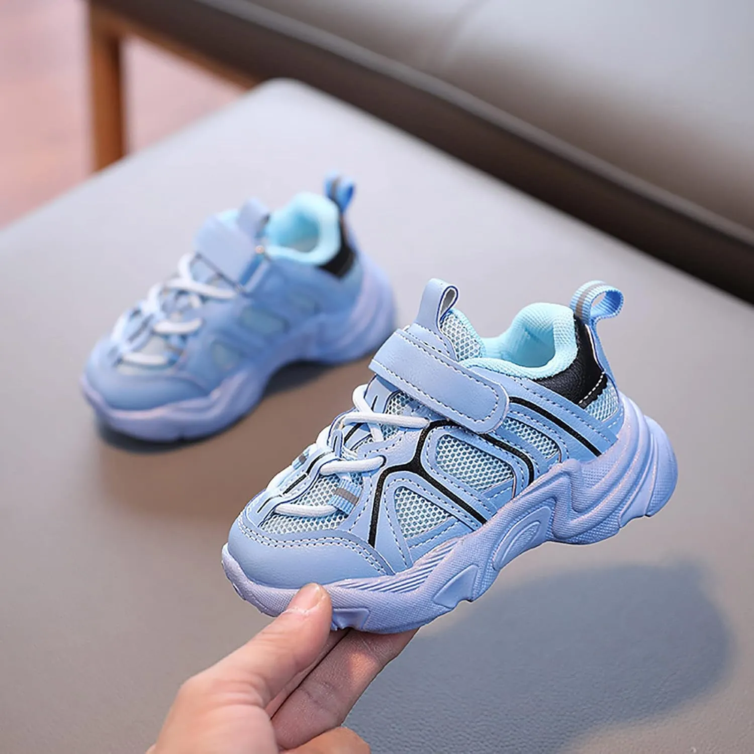 Kids Boys Girls Adjustable Straps Sneakers Toddler Baby Athletic Shoes Mesh Sport Running Shoes for 1-7Years
