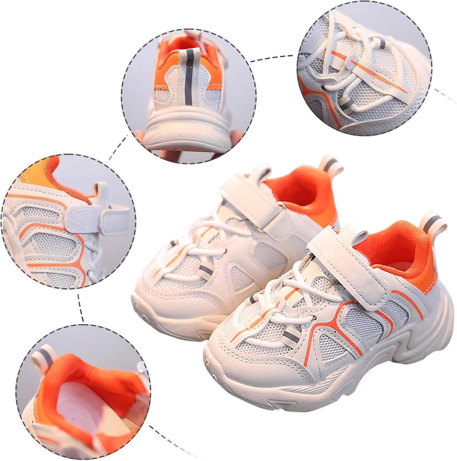 Kids Boys Girls Adjustable Straps Sneakers Toddler Baby Athletic Shoes Mesh Sport Running Shoes for 1-7Years