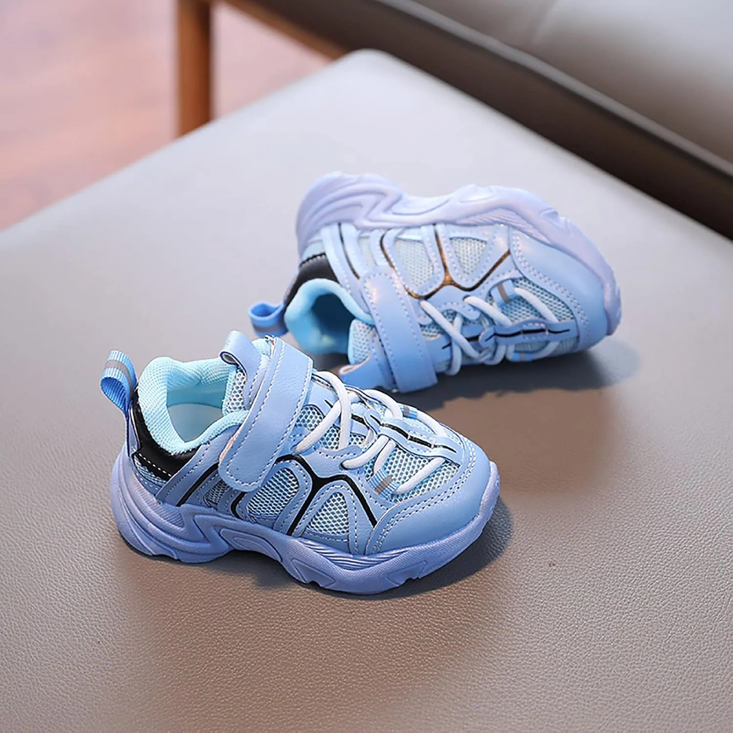 Kids Boys Girls Adjustable Straps Sneakers Toddler Baby Athletic Shoes Mesh Sport Running Shoes for 1-7Years