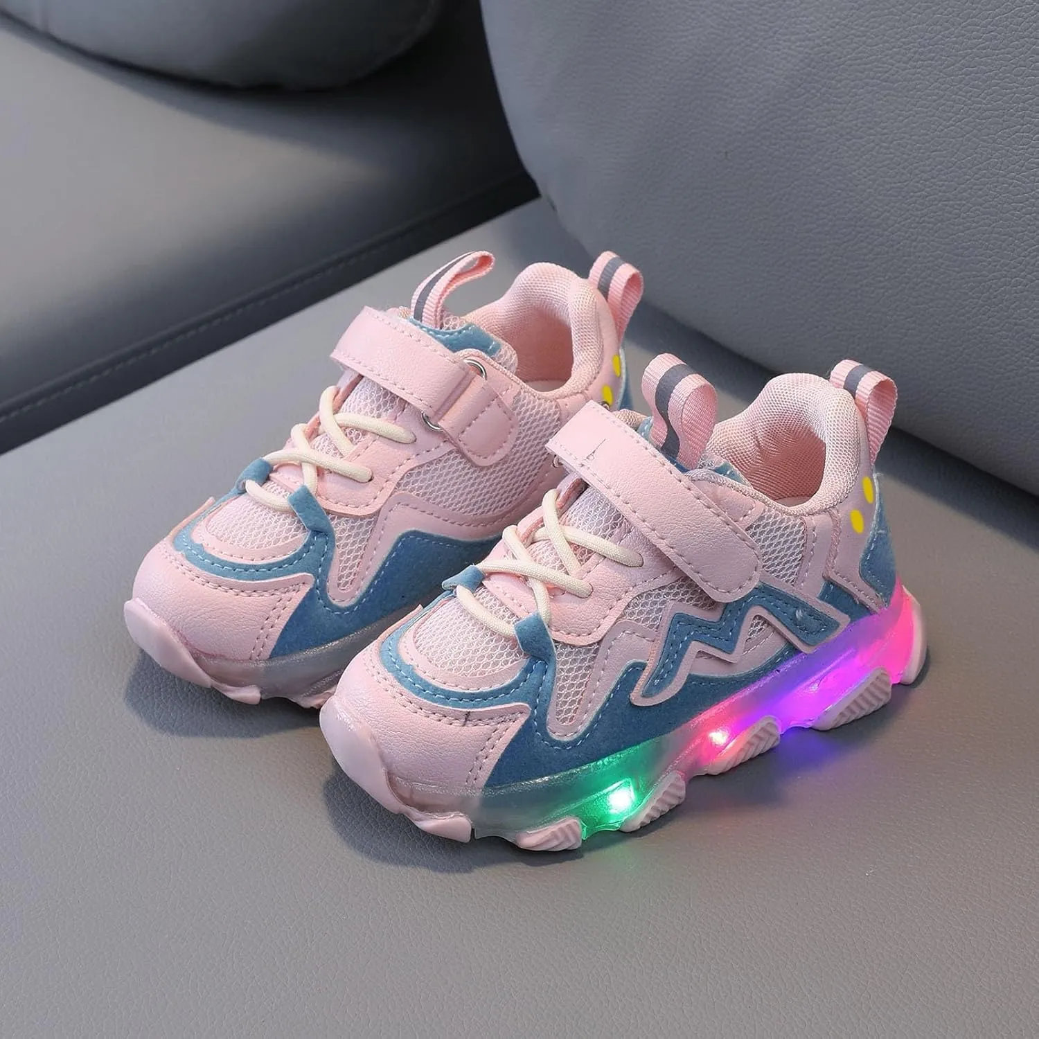 Kids LED Sneakers for Boys Hook&Loop Low Light Up Shoes LED Girls USB Recharging Breathable Sport Walking Shoes
