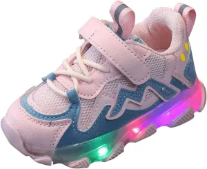 Kids LED Sneakers for Boys Hook&Loop Low Light Up Shoes LED Girls USB Recharging Breathable Sport Walking Shoes