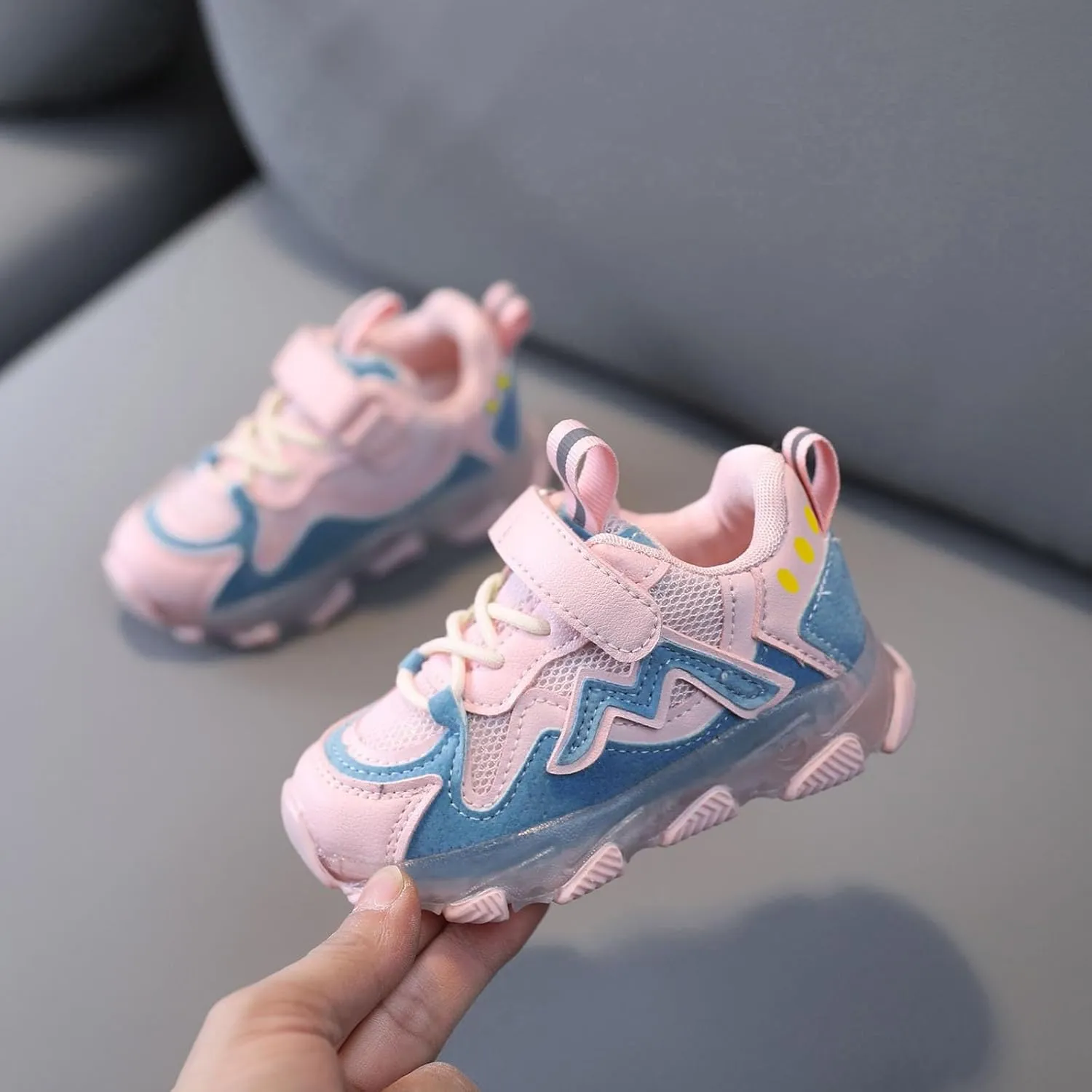 Kids LED Sneakers for Boys Hook&Loop Low Light Up Shoes LED Girls USB Recharging Breathable Sport Walking Shoes