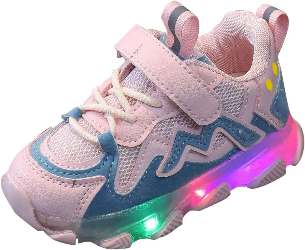 Kids LED Sneakers for Boys Hook&Loop Low Light Up Shoes LED Girls USB Recharging Breathable Sport Walking Shoes