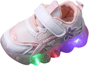 Kids Light Up Shoes Girls Boys Luminous Breathable Soft Sole Running Sports Sneaker Lace-Up Shoes for Athletic