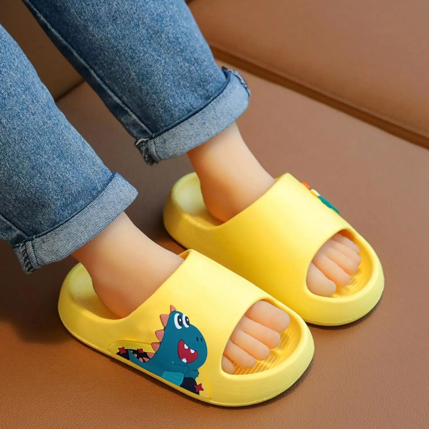 Kids Toddler Boys Girls Cloud Slide Dinosaur Shower Slippers Soft Bottom Non Slip Quick-Dry Dinosaur Slippers
