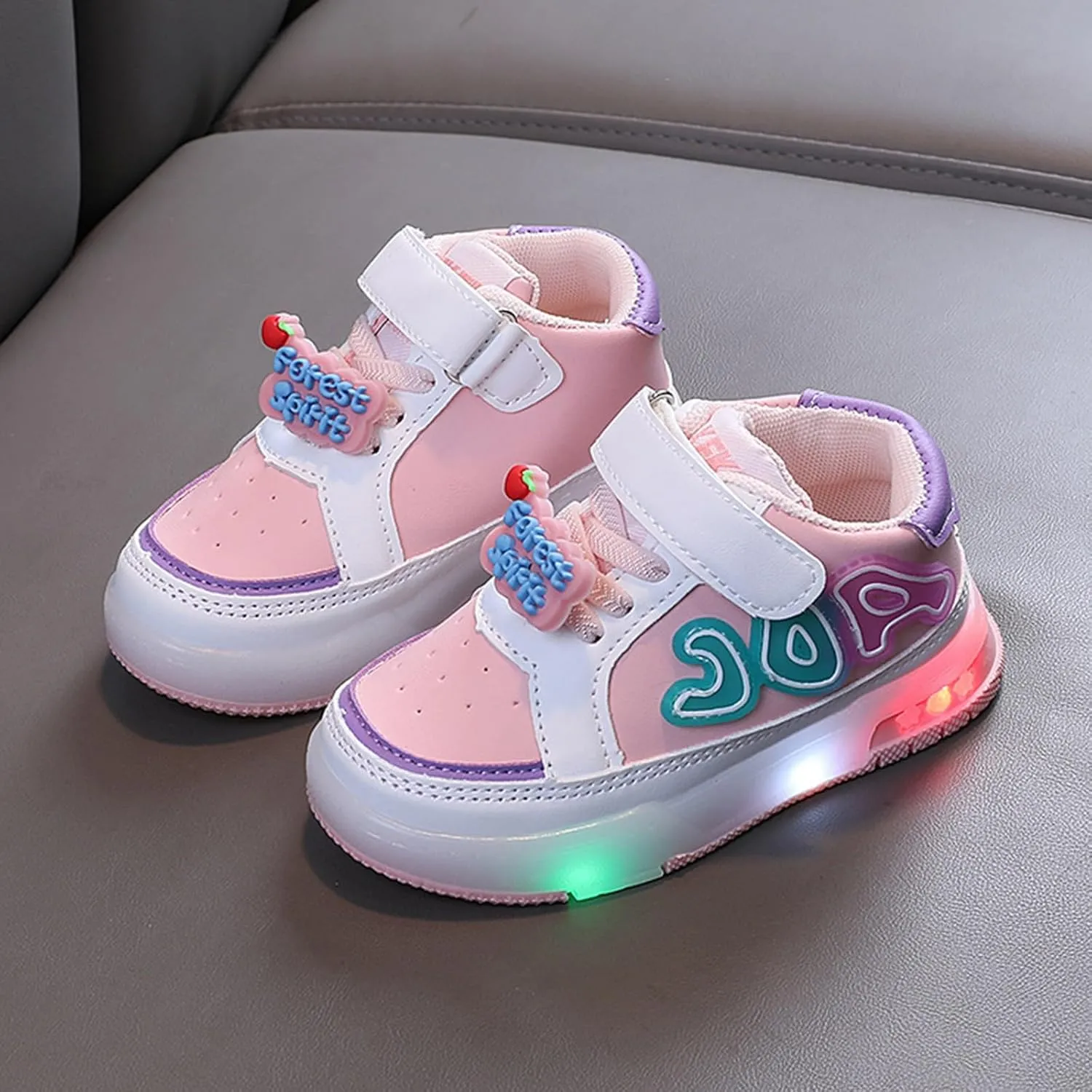 Kids Toddler Sneakers Light Up Flashing Shoes Baby Girls Boys Easy Fasten High Top Walking Canvas Athletic Sneaker